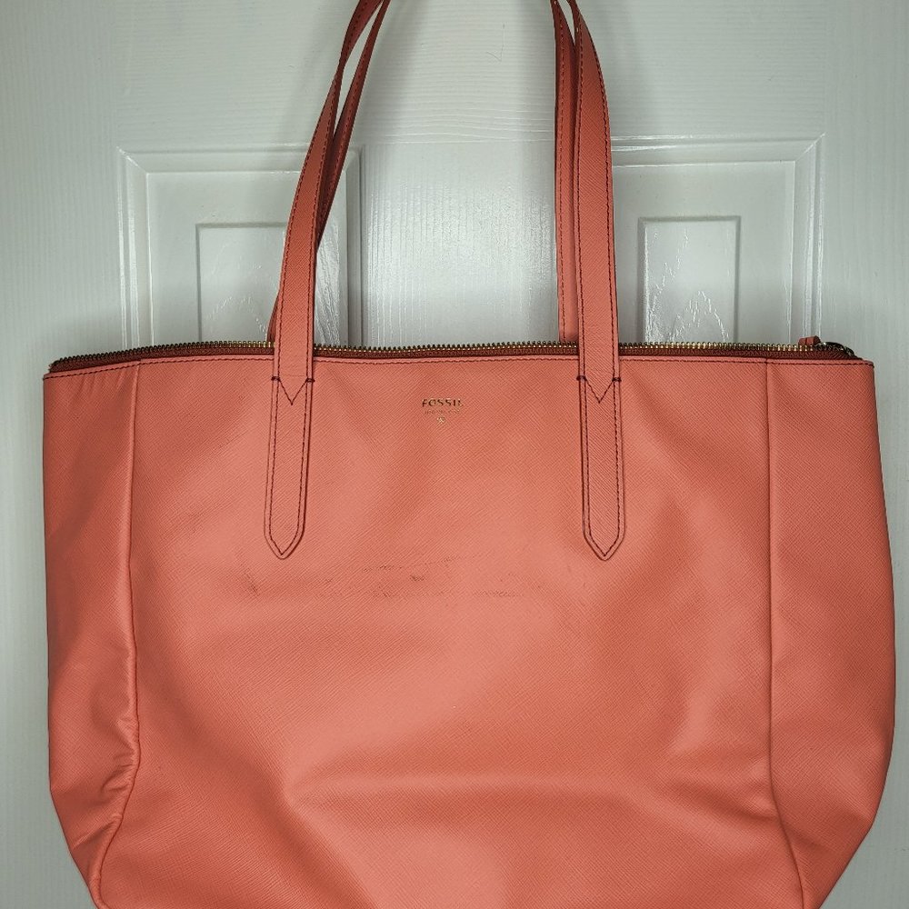 Fossil Peach Tote Shoulder Bag RARE